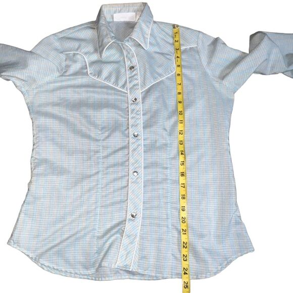 Vintage Avante West Plaid Western Shirt Sz 15/16 Pearl Snap Buttons Aqua Blue - Picture 8 of 11